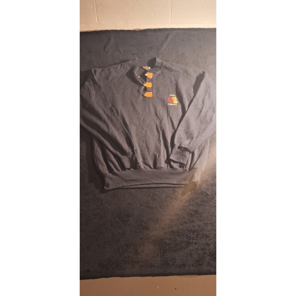 Quality Goods Men's L Black Fleece Henley Pullover Sweatshirt Button Canada